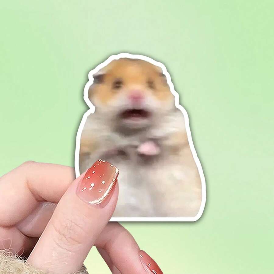 1pc/3pcs Cute Screaming Hamster Meme Sticker, Funny Hamster Animal Meme Vinyl Decals, Aesthetic Cartoon Pet Laptop Stickers, Water‑Resistant Removable Decal For Water Bottle, Skateboard, Phone Case, Notebook, Luggage - Glossy Film - View 1