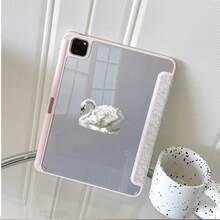 1pc White Swan Lace Texture Tri-Fold Tablet Protective Case, Foldable Stand, Multi-Angle Viewing, Suitable For Work And Entertainment, With Pen Slot, Compatible With IPad Pro 2024/Air M3/A16 2025, Compatible With Xiaomi, MatePad - Multicolor - View 9