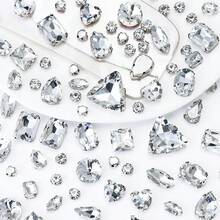 100 PCS Mixed Shape Glass Rhinestones With Holes And Silver Claws, Flat Back Crystal Gemstones For Sewing On Jewelry, Crafts, Clothes, Shoes, Apparel And Accessories, White - White - View 7