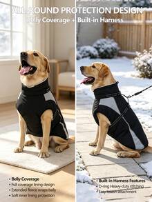Metglad Dog Winter Coat, All‑In‑One Harness Pet Cold‑Weather Jacket, Night Reflective Dog Snow Coat, Fleece‑Lined Belly‑Protection Outdoor Vest For Small Medium Large Dogs - Black - View 9