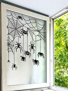 1 Conjunto de Adesivos Decorativos de Teia de Aranha e Aranha de Desenho Animado de Halloween, Material PVC Autoadesivo Removível, Adequado para Quarto, Parede e Decoração Doméstica, Bem como Decoração de Festa de Halloween - 1 YEAR - Visão 6