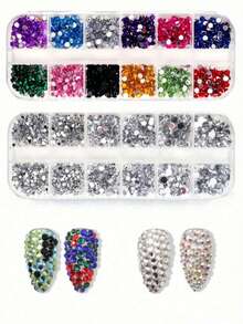 12-Grid Multi-Size Nail Art Rhinestones 3D Resin Gemstones Pearls DIY Nail Decoration Accessories Nail Jewelry - Multicolor - View 2