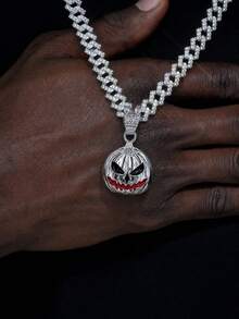 Men Halloween Pumpkin Face Pendant Necklace, Hip Hop Enamel Rhinestone Cuban Chain Necklace, Gothic Party Costume Jewelry Gift - Pumpkin Head Pendant - View 8