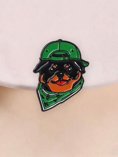 Cool Rottweiler Dog Enamel Pin Cartoon Pet With Cap Bandana Lapel Badge For Backpack Jacket Decor