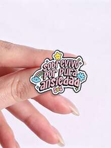 Pastel Spanish Slogan Enamel Pin Rainbow Cloud Sweet‑Cool Cartoon Text Lapel Badge For Backpack Jacket Decor - Multicolor - View 7
