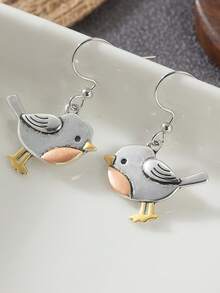 Vintage Handmade Bird Pendant Earrings, Suitable For Gothic Style Lovers, Strong Fashion Women, Halloween Costume Wearers And Niche Animal Jewelry Collectors - Two-tone Bird - View 4