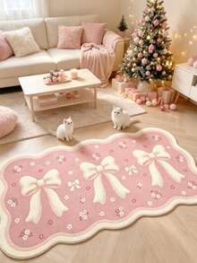 1pc Pink Bow Cream Style Decorative Rug, Bedroom Decor, Small Rug, Carpet, Home Decor, Living Room Rug, Living Room Small Rug, Bedroom Rug, Living Room Home Decor, Outdoor Rug, Washable Rug - Multicolor 7 - View 4