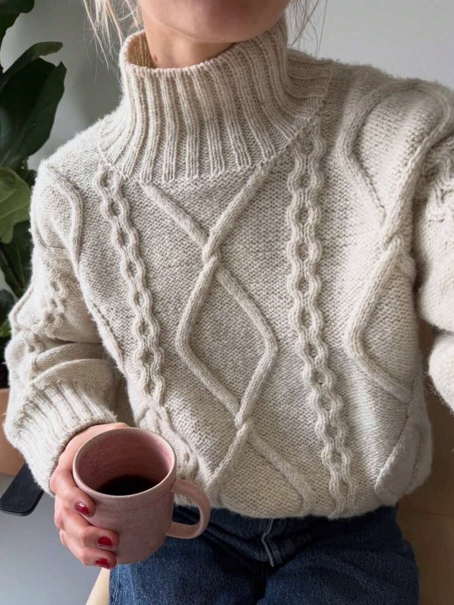 Sweater Rajut Leher Tinggi Musim Gugur Terbaru untuk Wanita, Cocok untuk Aktivitas Sehari-hari, Kampus, Perjalanan, dan Bepergian - Beras Aprikot - View 1