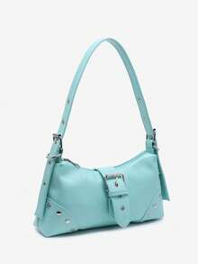 Retro Maillard Soft, Aged, Brushed, Leopard PrintFawn PatternMotorcycle Packaging Decoration Single Shoulder Underarm Bag, Square Bag - Mint Blue - View 2
