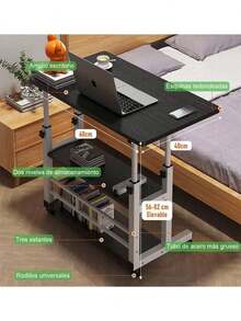 Escritorio Ajustable Forma en L con Ruedas, Mesa Auxiliar Regulable en Altura para Laptop, Oficina y Hogar, Marco de Metal con Almacenamiento, Soporta hasta 25kg - Ver 6