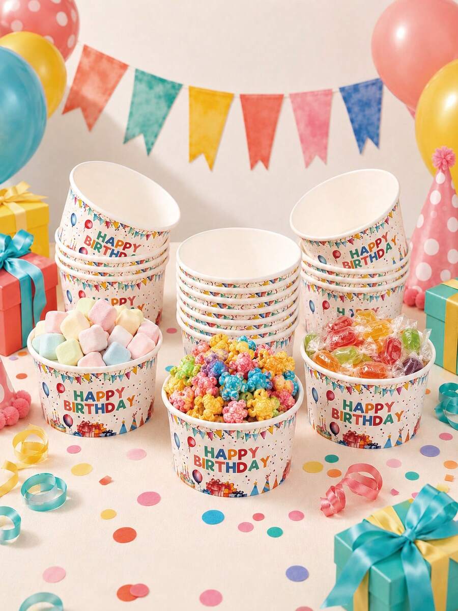 10Pcs Happy Birthday Paper Bowls,Disposable Birthday Party Bowls,Colorful Balloon Gift Print Paper Bowls For Birthday Party Supplies,Babe Shower Decor,Dessert Snack Ice Cream Serving Bowls Party Tableware Supplies,Home Decor,Table Decor,Party Favor