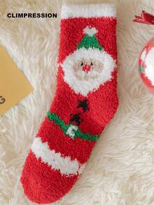 CLIMPRESSION Christmas Santa Claus Pattern Boat Socks, Soft Coral Fleece Warm Slippers Socks, Holiday Indoor Floor Socks - Red - View 7