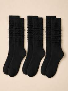 1/2/3 Pairs Slouchy Over-Knee Socks – Solid Black/White Design. Effortless Street Style For Boots, Loafers, Festivals & Wedding Season. - Multicolor - View 7