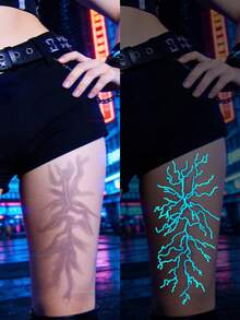 1pc Halloween Cyberpunk Cool Glow-In-The-Dark Symmetrical Lightning Totem Pattern Makeup Tattoo Sticker, Waterproof Face Shoulder Neck Collarbone Tattoo Sticker For Halloween Party Gift - Multicolor - View 4