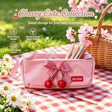 Large Capacity Canvas Pencil Case, Portable Makeup Bag, Multi-Functional Stationery And Cosmetic Organizer Bag, Durable Fabric With Front Pocket And Handle, Suitable For School, Office, Travel And Daily Use, Minimalist Solid Color Design Gift - Multicolor - View 15