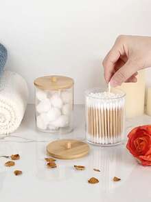 Cotton Swab Holder Set – Bathroom Organizer, Round Cotton Swab Holder With Tray, Apothecary Jar Container Set With Lids - Multicolor - View 5