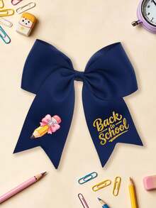 1pc Back To School Cartoon Pencil Print Big Bow Hair Clip, Academy Style Ribbon Hair Clip, Sweet Student Hair Accessory, Suitable For Children - Pencil - View 4