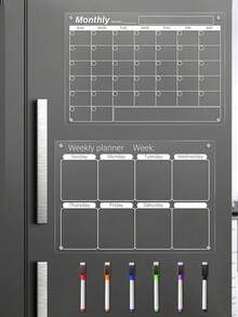 1 Set White Transparent Weekly/Monthly Planner Message Board (Includes 6 Magnetic Whiteboard Markers) Magnetic Acrylic Calendar Memo Writing Board, Erasable Magnetic Refrigerator Sticker Display Board, Reusable Memo Board - Clipboard - View 8