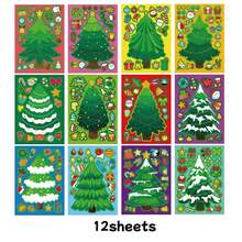 12/24pcs Christmas Tree DIY Stickers - Create Various Holiday Tree Patterns With Decorations And Stars, Interactive Puzzle Toy To Promote Brain Development, Children's Party Gifts, Gift Wrapping, Classroom Activities, Christmas And Holiday Gifts - Mixed Color - View 10