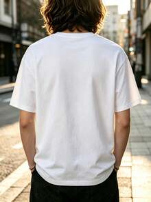 1pc Men's Vintage Distressed Letter Badge Print T-Shirt, White Crew Neck Short Sleeve Pullover, Versatile Style - Holiday Gift - White - View 2