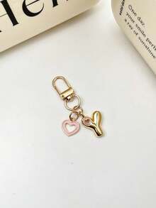 1pc 26 Letters Oil Drop Hollow Heart Pendant Initial Keychain, Bag Charm Pendant, Copper Material, Perfect Gift For Couples And Friends - Random Color - View 20