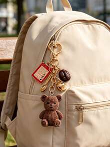 Coffee-Themed Bag Charm Keychain Featuring Coffee Bean & Coffee Menu Charms, Little Bear Cute Heart Clasp, Ideal Gift For Back To School Season - Multicolor - View 9