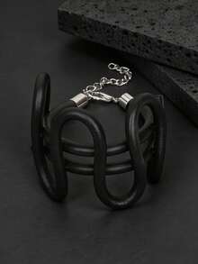 MARLIWOO 1pc Exaggerated Gothic Subculture Personalized Black Hand Accessory Vintage Street Music Festival Adjustable Chain Bracelet - Black - View 3