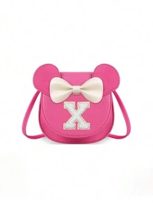1pc Girls' Popular Cartoon Ear Crossbody Bag, Bowknot Towel Letter Small Purse, Cute Princess Coin Purse Gift For Girls - Hot Pink - View 18