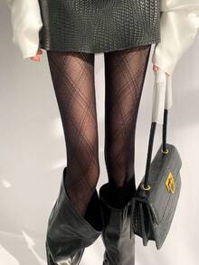 1pc Sexy Ladies' Semi-Transparent Black Tights, Suitable For Festival Parties - Multicolor - View 2