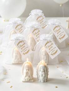 10/6/1 Set - Baptism Gift Virgin Mary Shaped Candles, Prayer Girl Candles With Organza Bags And Tags, Christian Baptism, Communion, Suitable For Baby Shower Gifts, Baby Shower Party, Girl Boy Baptism, Guest Favors, Ideal Choice For Party Supplies And Decorations, Baby Baptism Party Guest Favorites, Church Event Use - Multicolor - View 8