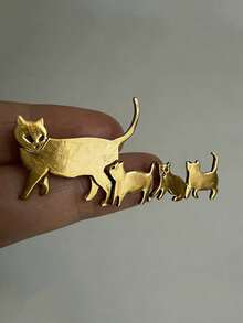 1pc Cute Cat Family Brooch, Women's Lapel Pin, Fashionable Women's Jewelry - Multicolor - View 8