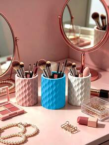 3D Printed Wavy Makeup Brush Holder, Vanity Makeup Brush Pen Holder, Desktop Cosmetic Storage Bucket, 3D Printed One-Piece Molded Large Capacity Cylindrical Design, Easy To Clean, Multi-Purpose, Multi-Scenario - Multicolor - View 2