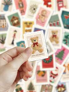 50pcs Christmas Vintage Postage Stamp Stickers For Scrapbooking, Phone Case, Notebook, Diary, Tablet, Planner, Luggage, Guitar, Skateboard, Violin Decoration - Vintage Christmas Stamps - View 4