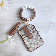 1pc Rhinestone Card Holder Keychain, Multi-Slot Card Sleeve With Zipper Coin Purse, Silicone Bead Wrist Strap Tassel Charm, Portable Carry-On Storage Bag, Multiple Colors Available, Store Bank Cards, IDs, Coins, Commute Travel Carry-On, Daily Office Practical Accessory, Compact Space-Saving, Sturdy And Secure - Multicolor - View 15
