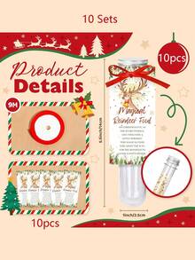 10 Sets Magical Reindeer Food Kit With Plastic Tubes, Red Ribbon Roll & Activity Cards - Christmas Eve Tradition, Stocking Stuffers, Holiday Party Favors, Transparent Window Display DIY Reindeer Food Mix For ' Doorstep & Winter Nights - Multicolor - View 6