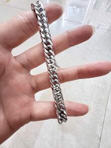 CVNANA 1入組/個中性銀色不鏽鋼項鍊/手鐲,街頭風格飾品链环项圈 - 銀色 - 查看 13