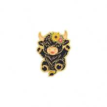 Cartoon Highland Cow Enamel Brooch, Floral Yak Metal Lapel Pin Badge, Cute Backpack Hat Jacket Clothing Decoration Accessory, Adorable Gift For Friends - Multicolor - View 17