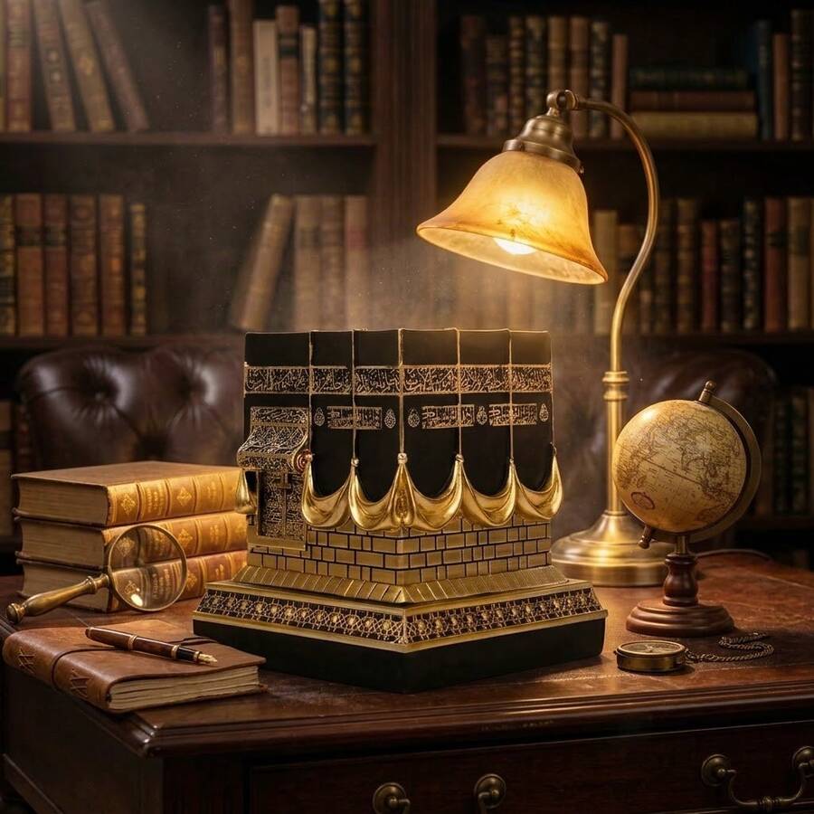 Exquisite Replica Model, Islamic Mecca Mosque Resin Statue, Gold And Black Muslim Home Desktop Decor (4.6 Inches) - House Model - View 1