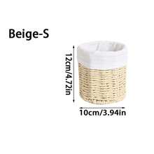 1pc Handwoven Paper Rope Storage Basket With Fabric Liner, Cylindrical Desktop Organizer Bin, Boho Farmhouse Home Decor For Vanity Makeup Brushes, Stationery, Kitchen Countertop, Bedroom Shelf Sundries Organizer - Multicolor - View 16