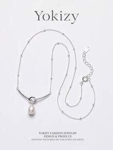 Yokizy Collar de perlas de agua dulce de plata S925 con colgante de perla blanca de 6-7mm, accesorio de cuello elegante y minimalista para uso diario de mujer - Blanco - Ver 5
