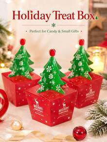 10pcs Christmas Dessert Gift Boxes, Festive Atmosphere Packaging, Cute Tree Top Shaped Party Favor Boxes, Suitable For Candy, Cookies, Desserts, Party Gifts, Table Decor, Celebration Supplies - Multicolor - View 4