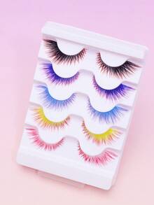 5 Pairs Colorful Winged False Eyelashes, Rainbow Colored Cat‑Eye Strip Lashes, Fluffy Wispy Colored Tip Lashes, Dramatic Long Colored Eyelashes For Halloween Cosplay Party Eye Makeup - Multicolor - View 6
