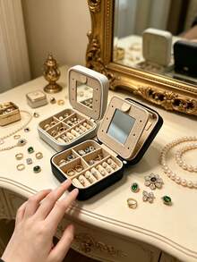 1pc Large Capacity Jewelry Box, Jewelry Storage Box, Multi-Function Jewelry Display Box, Jewelry Box With Mirror, Women's Gift, Christmas Gift, Travel Essential - Multicolor - View 3