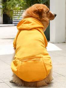 1pc Solid Color Pocket Design Pet Dog Hooded Sweatshirt, Warm Thermal Lined Two-Legged Sweatshirt, Suitable For Medium And Large Dogs, Golden Retriever, Labrador, Autumn/Winter Pet Clothing - Yellow - View 1