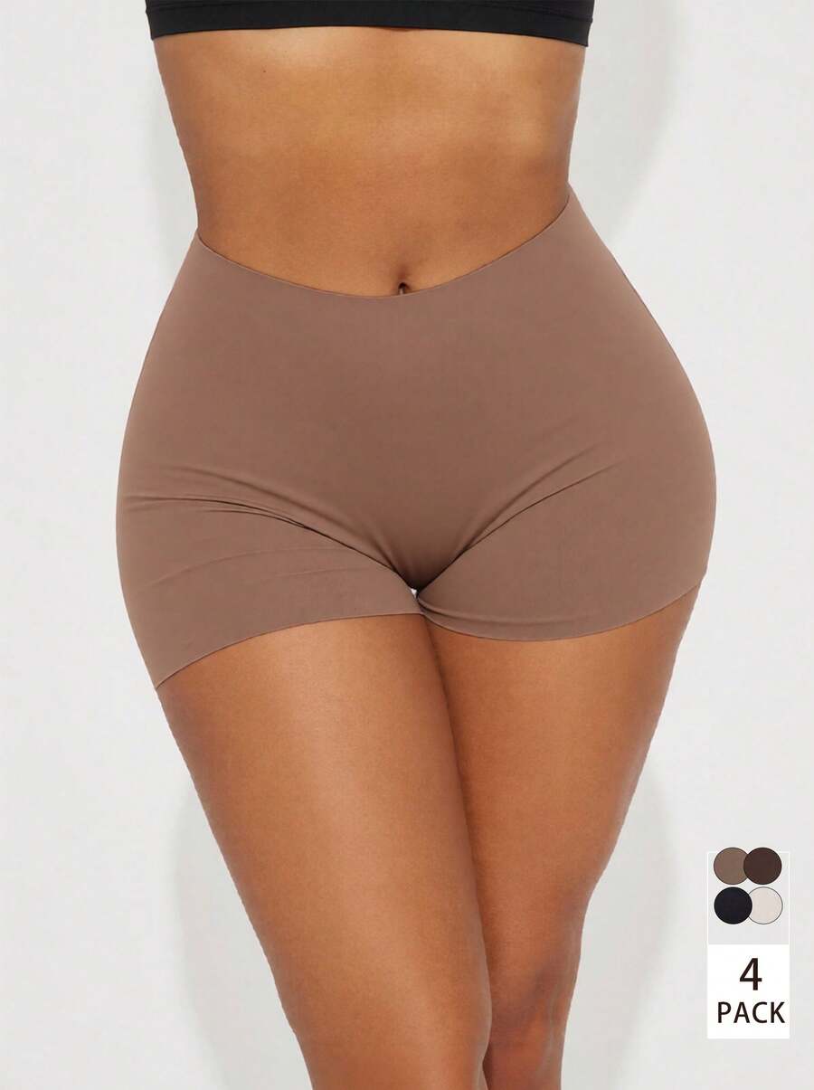 4pcs High Waist Seamless Chafing Shorts For Women, Silky Elastic Shorts, Tummy Control Slip Shorts