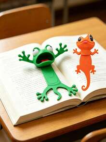 2pcs 3D Frog & Gecko Bookmarks, Quirky Animal Cute Squeeze Bookmark Set (Random Color & Style), Creative Shaped Bookmarks, Office Supplies, Reading Gift For Family And Friends, Adult Reading Accessories, 1pc - Multicolor - View 4