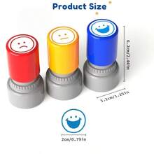 3pcs Colorful Teacher Fun Office Stamp Set, ABS Motivational Teacher Stamps, Daily Use Happy Expression Stamps For Classroom Grading And Educational Recognition, Smiling Face Teacher Comment Stamp Set - Positive Feedback - Sets - View 2