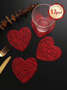 6-24pcs Hollow Heart Heat-Insulated Coasters, Vintage Lace Style PVC Round Lace Edge Non-Slip Heat-Resistant Table Mats, Suitable For Christmas Afternoon Tea Home Party - Multicolor - View 19