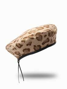 Boho Leopard Print Pattern Contrast Binding Beret - Multicolor - View 16