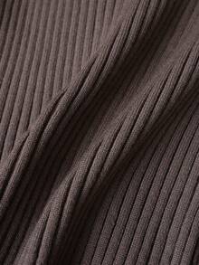 Vintage Brown & White Contrast V-Neck Knitted Cardigan, Vertical Ribbed Metal Button Slim Fit Waist Women's Commute Casual Elastic Long Sleeve Contrast Knit Jacket, Suitable For Office Commute, Date Afternoon Tea, Daily Shopping - Coffee Brown - View 10
